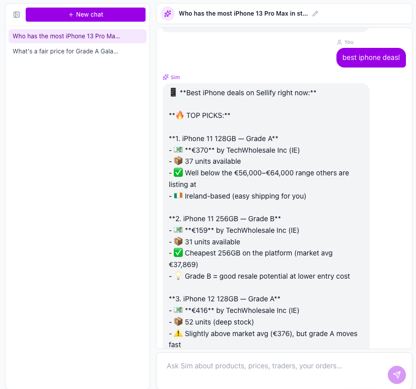 Ask Sim โ your AI assistant screenshot